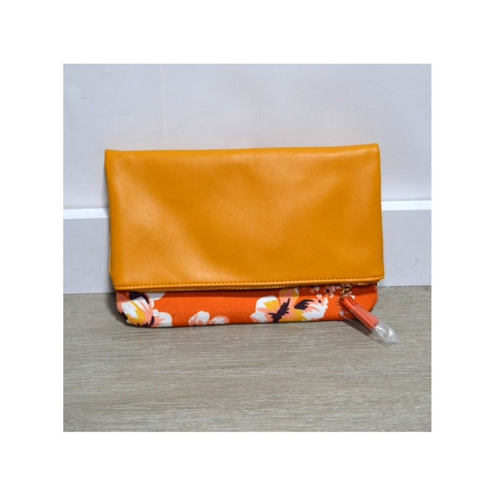Rachel Pally NWOT Orange Floral Zipper IPad Holder Convertible Clutch